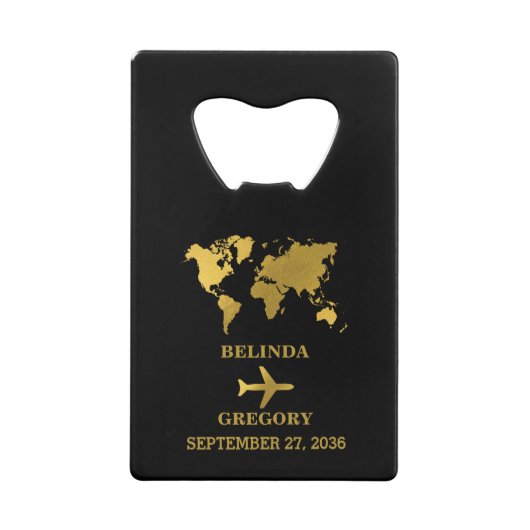 Destination Wedding World Passport Black Gold クレジットカード栓抜き (正面)