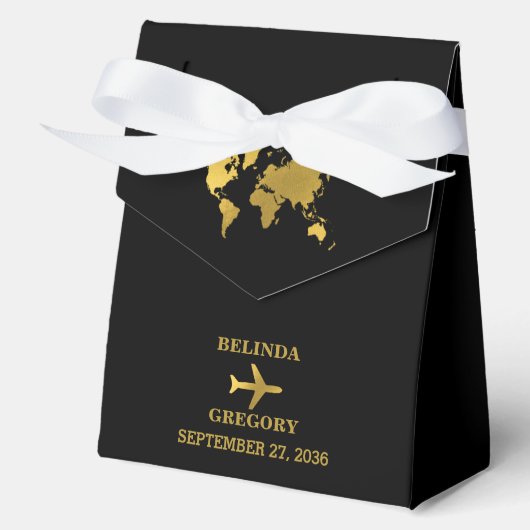 Destination Wedding World Passport Black Gold フェイバーボックス (正面)