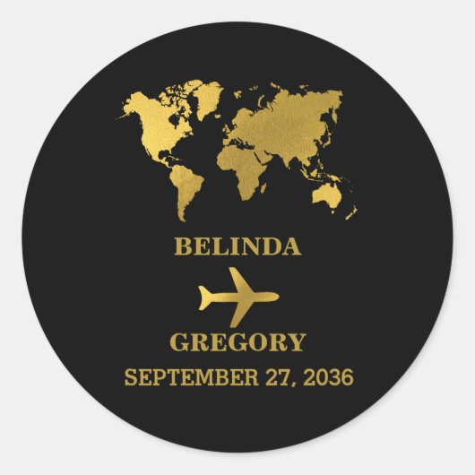 Destination Wedding World Passport Black Gold ラウンドシール (正面)