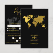 Destination Wedding World Passport Black Gold 出欠カード (正面/裏面)