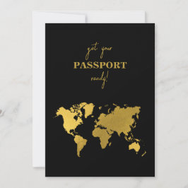 Destination Wedding World Passport Black Gold 招待状