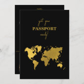 Destination Wedding World Passport Black Gold 招待状 (正面/裏面)