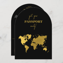 Destination Wedding World Passport Black Gold 招待状