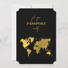 Destination Wedding World Passport Black Gold 招待状