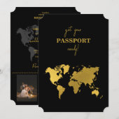 Destination Wedding World Passport Black Gold 招待状 (正面/裏面)