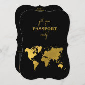 Destination Wedding World Passport Black Gold 招待状 (正面/裏面)