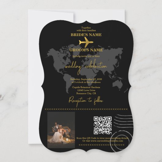 Destination Wedding World Passport Black Gold 招待状 (裏面)