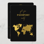 Destination Wedding World Passport Black Gold 招待状 (正面/裏面)