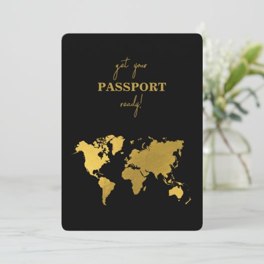 Destination Wedding World Passport Black Gold 招待状 (スタンド正面)