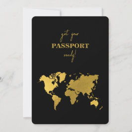 Destination Wedding World Passport Black Gold 招待状