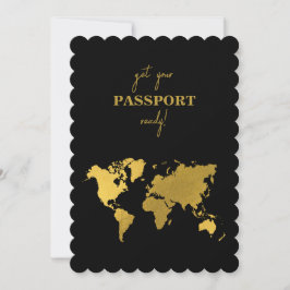 Destination Wedding World Passport Black Gold 招待状