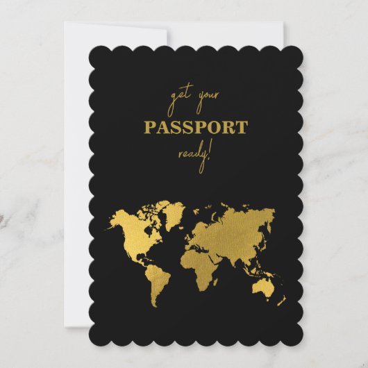 Destination Wedding World Passport Black Gold 招待状 (正面)
