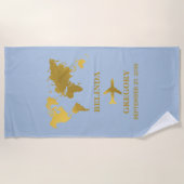 Destination Wedding World Passport Blue Gold ビーチタオル (正面)