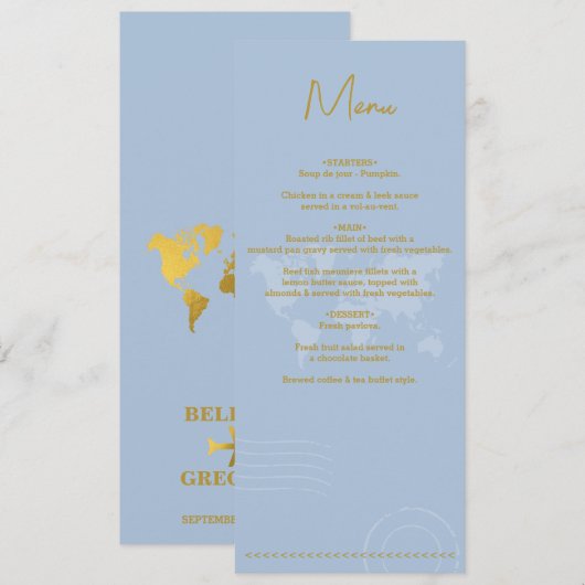Destination Wedding World Passport Blue Gold メニュー (正面/裏面)