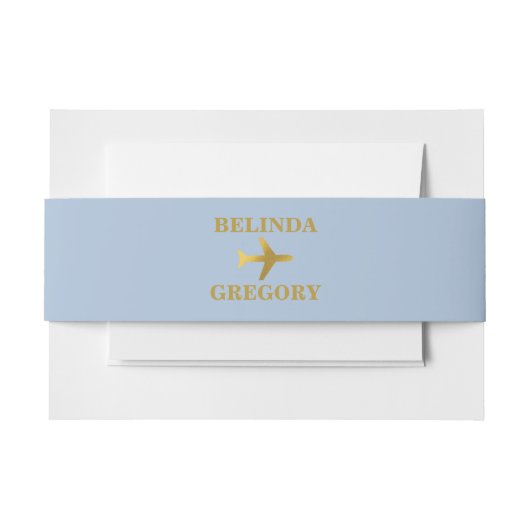 Destination Wedding World Passport Blue Gold 招待状ベリーバンド (正面例)