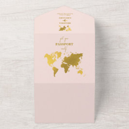 Destination Wedding World Passport Blush Pink Gold オールインワン招待状