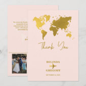 Destination Wedding World Passport Blush Pink Gold サンキューカード (正面/裏面)
