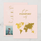 Destination Wedding World Passport Blush Pink Gold セーブザデート (正面/裏面)