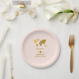 Destination Wedding World Passport Blush Pink Gold ペーパープレート