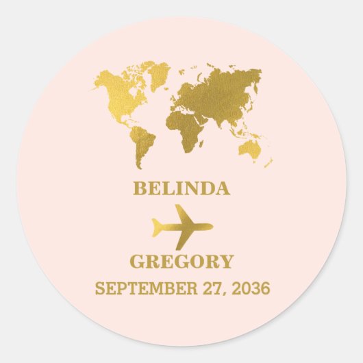 Destination Wedding World Passport Blush Pink Gold ラウンドシール (正面)