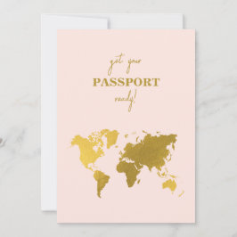 Destination Wedding World Passport Blush Pink Gold 招待状