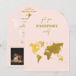 Destination Wedding World Passport Blush Pink Gold 招待状