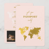 Destination Wedding World Passport Blush Pink Gold 招待状 (正面/裏面)