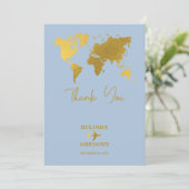 Destination Wedding World Passport Dusty Blue Gold サンキューカード (スタンド正面)