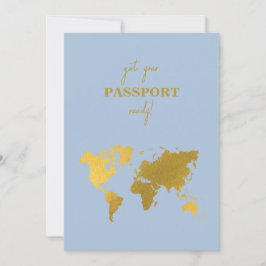 Destination Wedding World Passport Dusty Blue Gold セーブザデート
