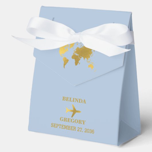 Destination Wedding World Passport Dusty Blue Gold フェイバーボックス (正面)