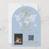 Destination Wedding World Passport Dusty Blue Gold 招待状 (裏面)