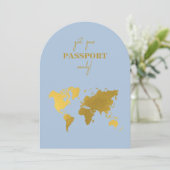Destination Wedding World Passport Dusty Blue Gold 招待状 (スタンド正面)