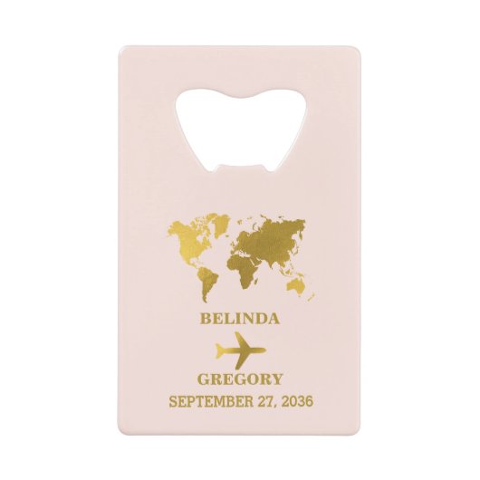 Destination Wedding World Passport Pink Gold クレジットカード栓抜き (正面)