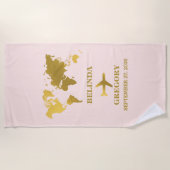 Destination Wedding World Passport Pink Gold ビーチタオル (正面)