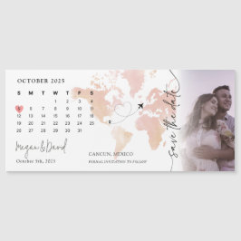 Destination World Map Calendarハートの写真結婚 マグネット招待状