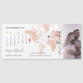 Destination World Map Calendarハートの写真結婚 マグネット招待状