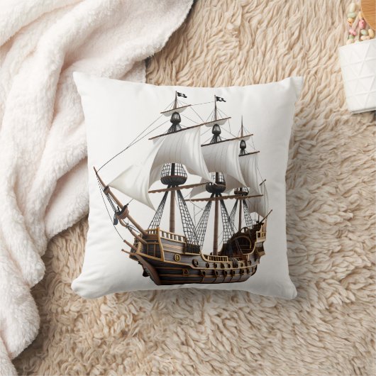 Detailed 3D Rendering of a Pirate Ship クッション (ブランケット)