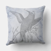 Detailed Bird Line Drawing Art Pastel Blue クッション (裏面)