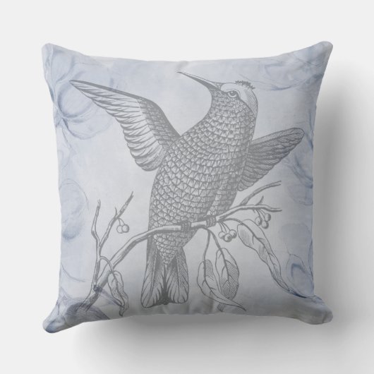 Detailed Bird Line Drawing Art Pastel Blue クッション (裏面)