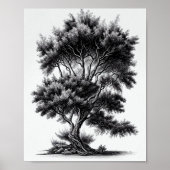 Detailed Black And White Tree Sketch ポスター (正面)