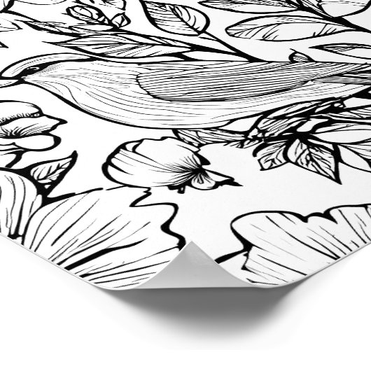 Detailed Folk Flora Scroll Decoupage Template Line ポスター (角)