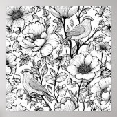 Detailed Folk Flora Scroll Decoupage Template Line ポスター (正面)