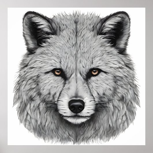 Detailed Gray Fox Portrait with Intense Gaze ポスター (正面)