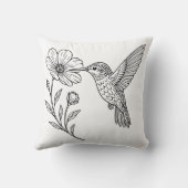 Detailed Hummingbird Line Art with Wildflower クッション (裏面)