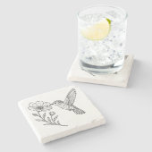 Detailed Hummingbird Line Art with Wildflower ストーンコースター (横)