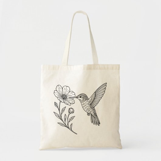 Detailed Hummingbird Line Art with Wildflower トートバッグ (正面)