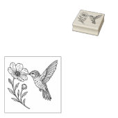 Detailed Hummingbird Line Art with Wildflower ラバースタンプ (押印)