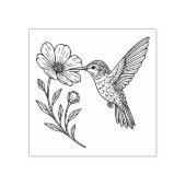 Detailed Hummingbird Line Art with Wildflower ラバースタンプ (インプリント)