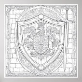 Detailed Knight's Heraldic Shield Coloring Page ポスター (正面)