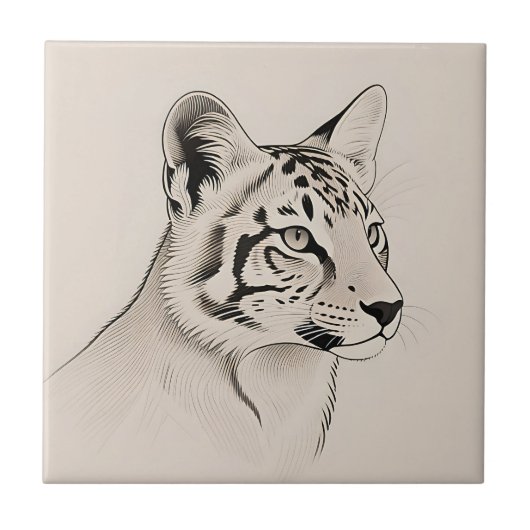 Detailed Lynx Portrait Line Art タイル (正面)